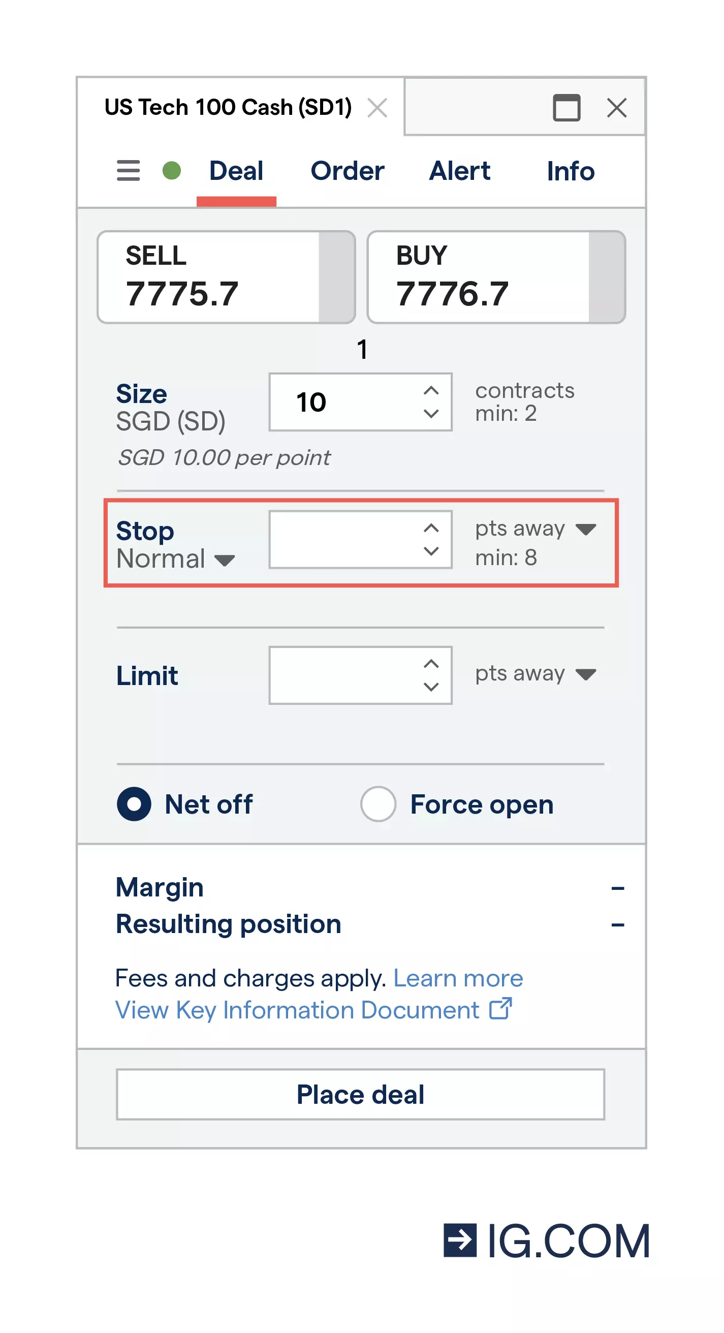 A screenshot of stop orders and how they can be used on the IG platform