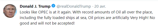 Brent : malgré un Tweet de Trump, le pétrole reste soutenu par l’OPEP et la Russie