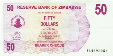 Billet Zimbabwe 2007