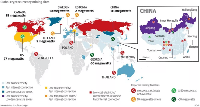 Chart showing Global Cryptocurrency Mining Sites