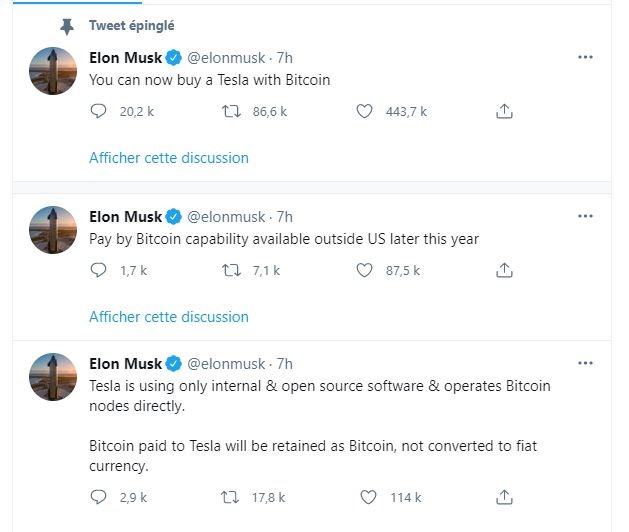 BTC/USD : le Bitcoin bondit après un tweet d’Elon Musk