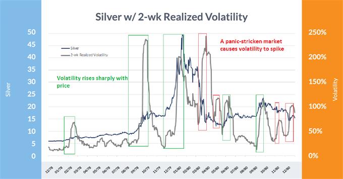 Two-week volatility of silver