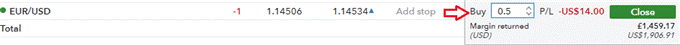 Short Selling in der IG Plattform EURUSD Short Trade