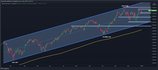 Nasdaq 100 Starts the Year with a Bang as Tesla Gains 13%, Reopening Stocks Surge