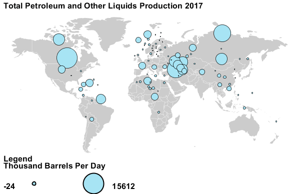 Lieux de production de pétrole en 2017
