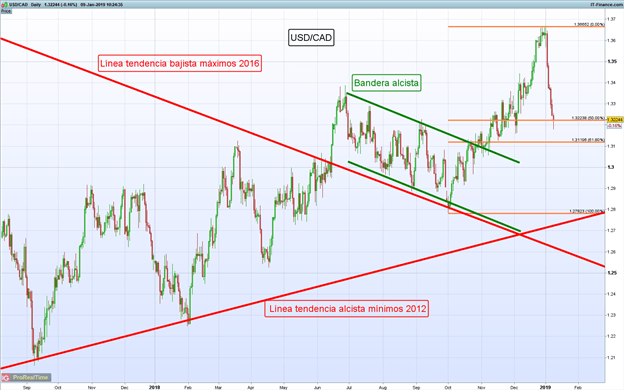 Gráfico diario USD/CAD - 09/01/2019