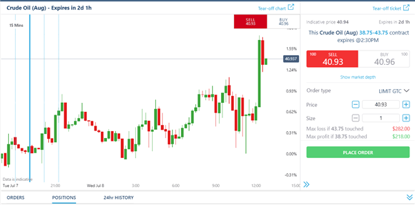 Trading a Crude Oil Knock-out on the Nadex platform 