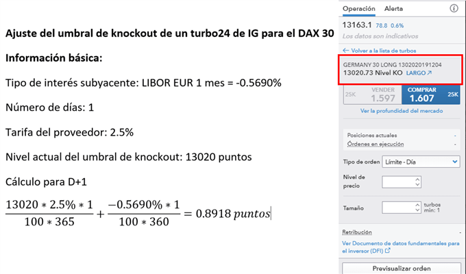 Ajuste del umbral de knockout para los certificados turbo de compra