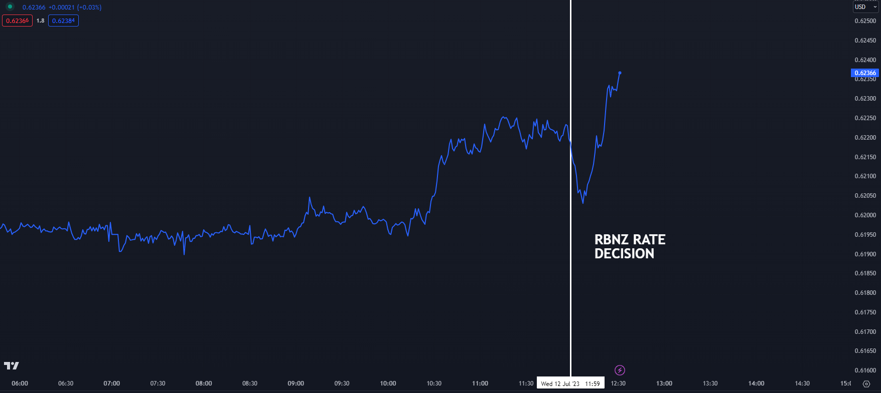 Новозеландский доллар сначала упал, а затем восстановился после того, как RBNZ оставил свою денежную ставку в покое