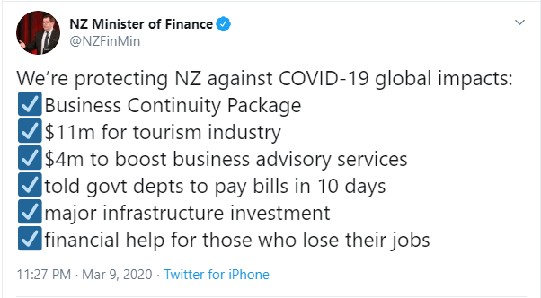 Image of New Zealand Minster of Finance tweet