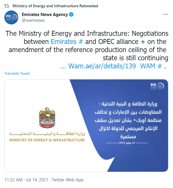 Image of UAE Ministry of Energy and Infrastructure tweet