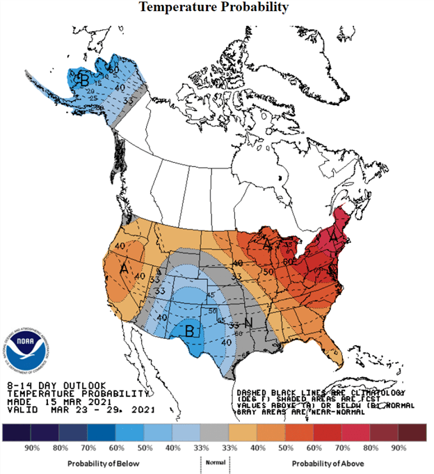 NOAA Temp outlook 8-14 day chart