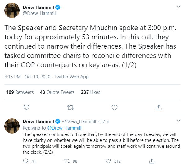Image of tweet on US fiscal stimulus Drew Hammill