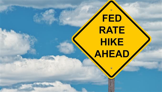 road sign showing Fed rate hike ahead