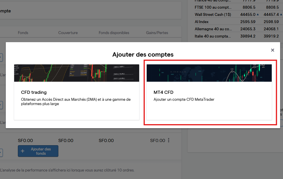 MT4 CFD prompt