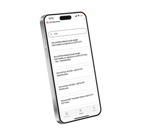 écran mobile avec le cours des ETF sur plateforme d'investissement