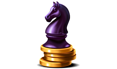 Graphic of a chess horse on a group of coins