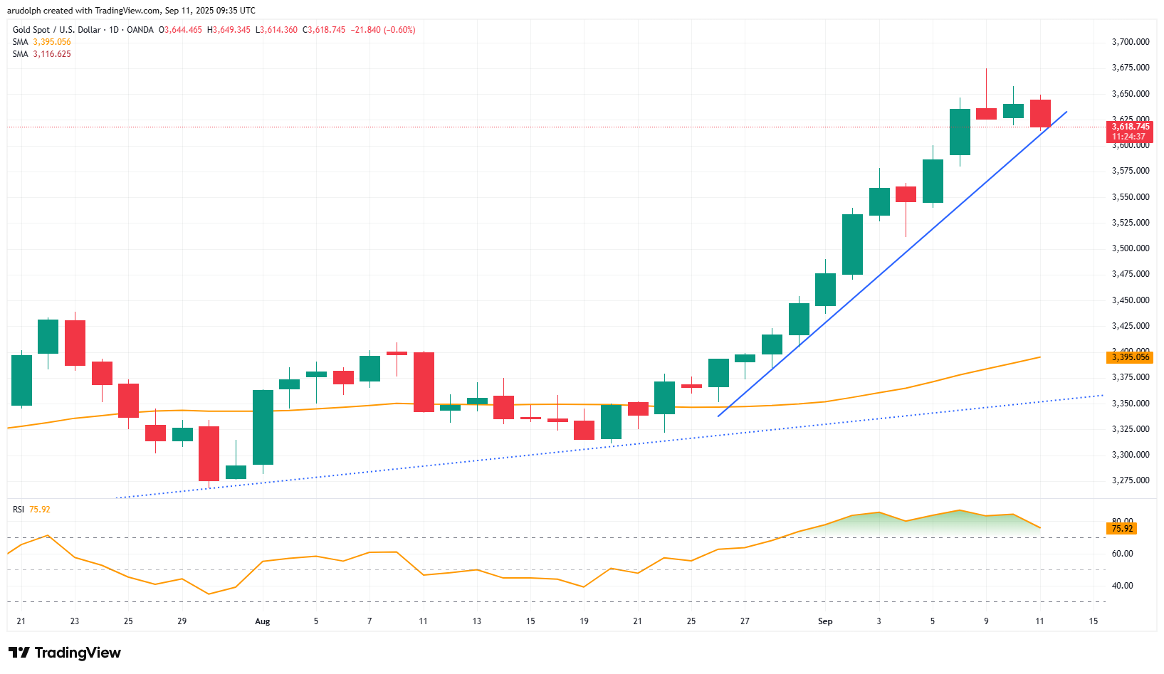 Gold daily candlestick chart
