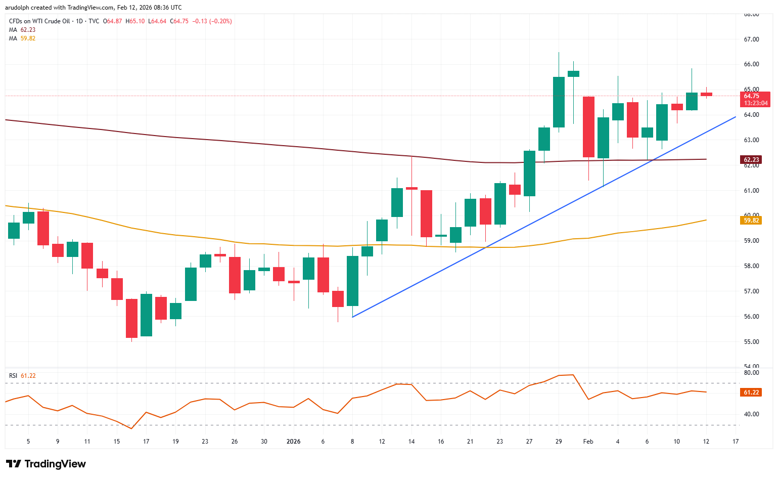 WTI daily candlestick chart