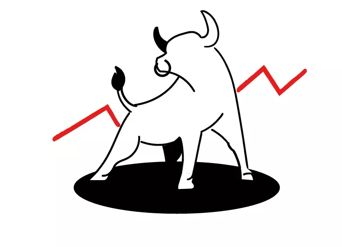 Immagine di un toro con un grafico a linee al rialzo sullo sfondo.