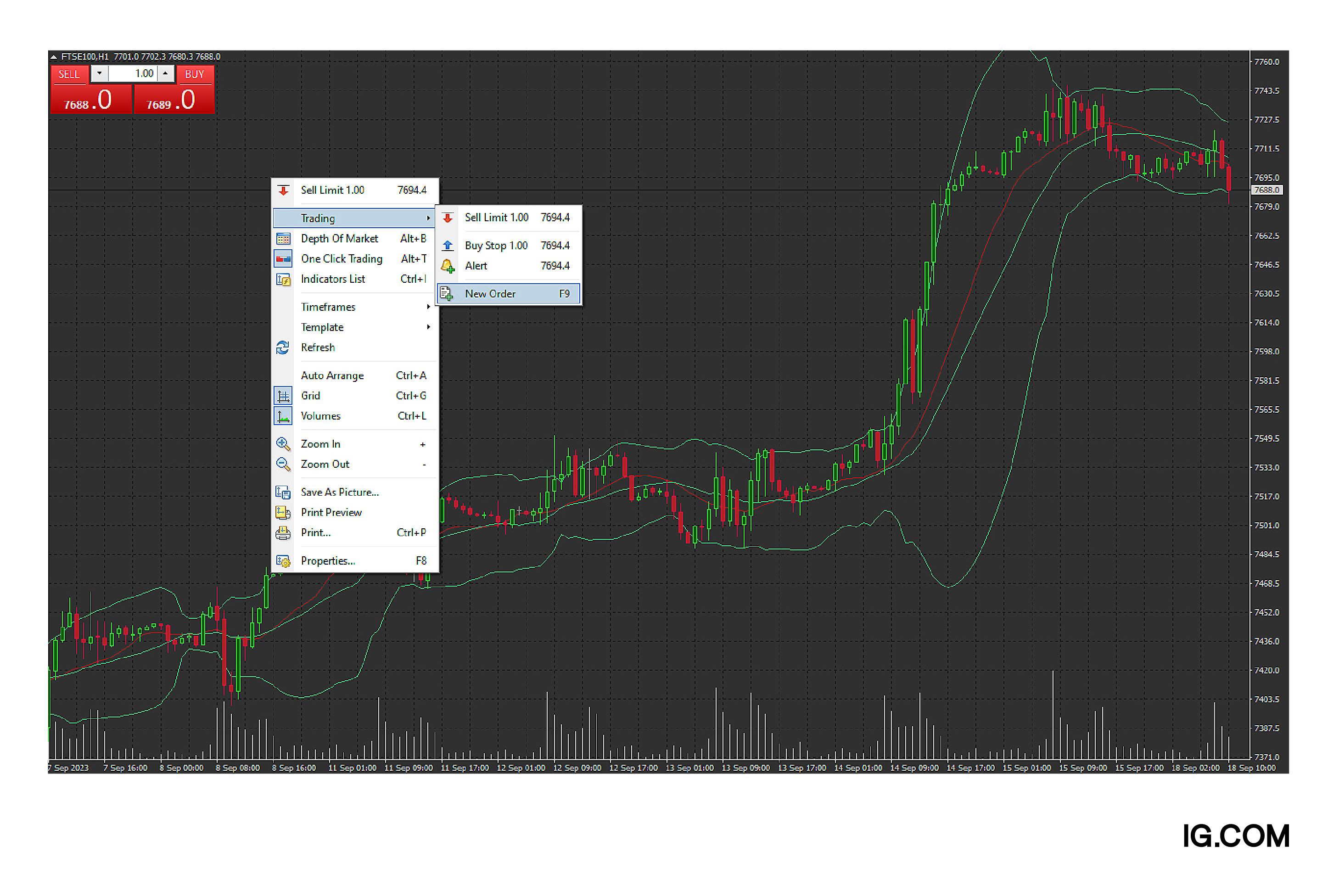 Screenshot of the MyIG trading platform showing how to create a spread betting or CFD trading account on our platform