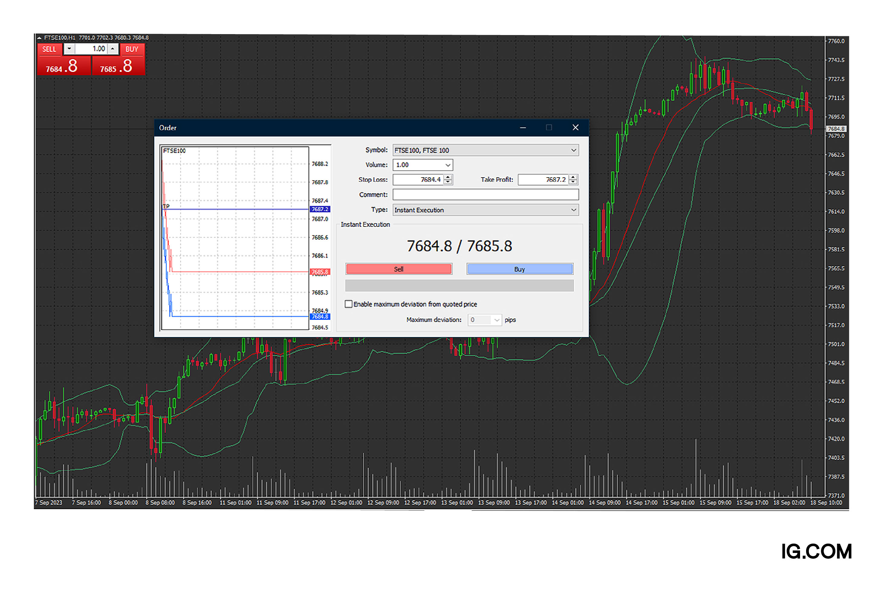 Screenshot of the MyIG trading platform showing how to create a spread betting or CFD trading account on our platform