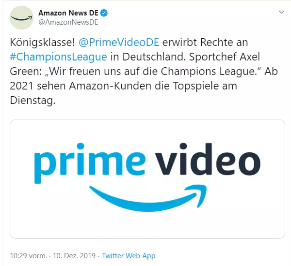 Amazon Aktienkurs – Amazon Prime zeigt jetzt auch Champions League