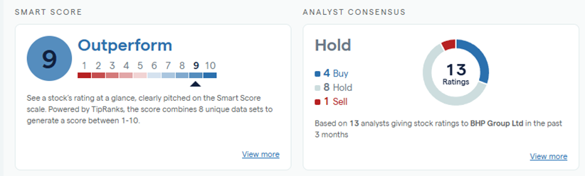 BHP TipRanks Smart score chart