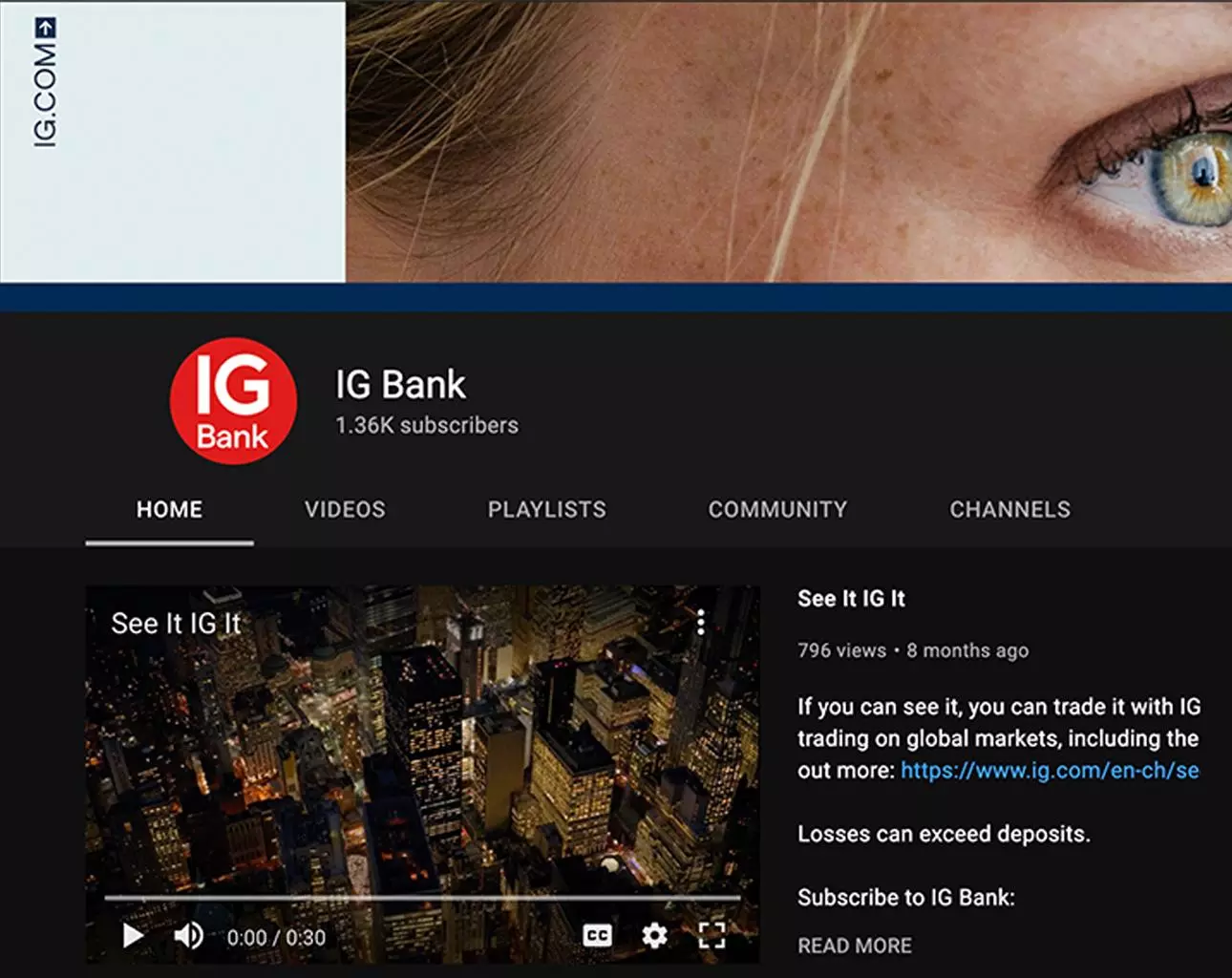 La chaîne YouTube d'IG Bank