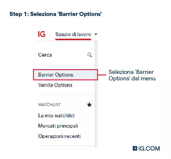 Step 1: Seleziona 'barrier options' dal menu