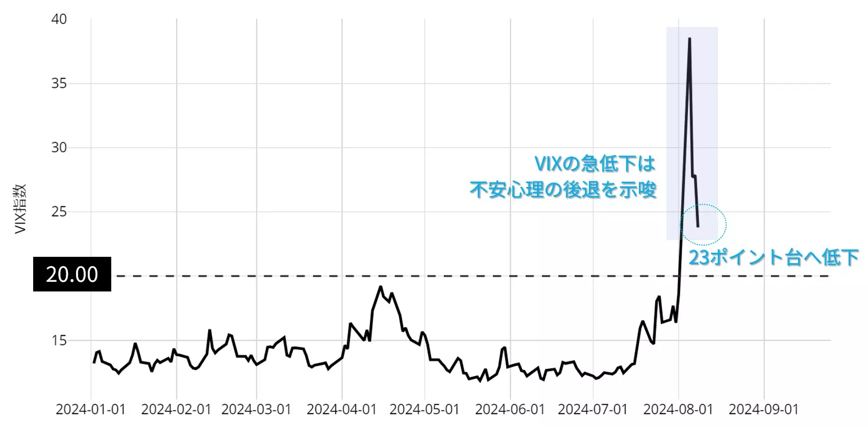 VIX指数の動向：日足 年初来