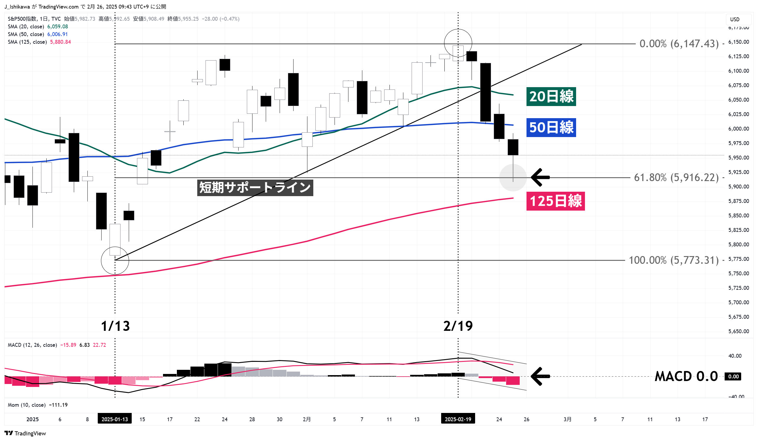 S&P500のチャート：日足 年初来