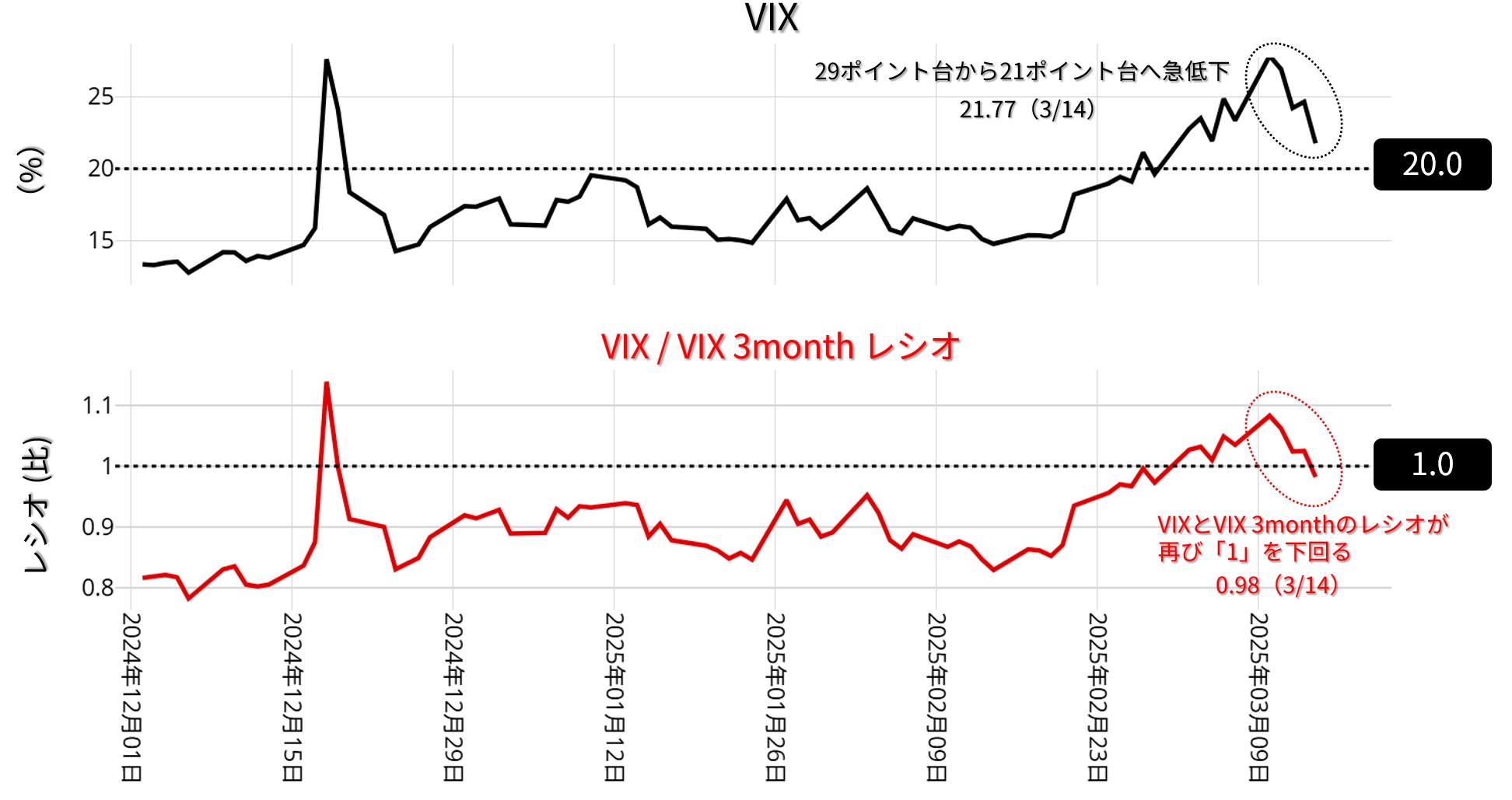 ボラティリティ指数の動向：2024年12月以降