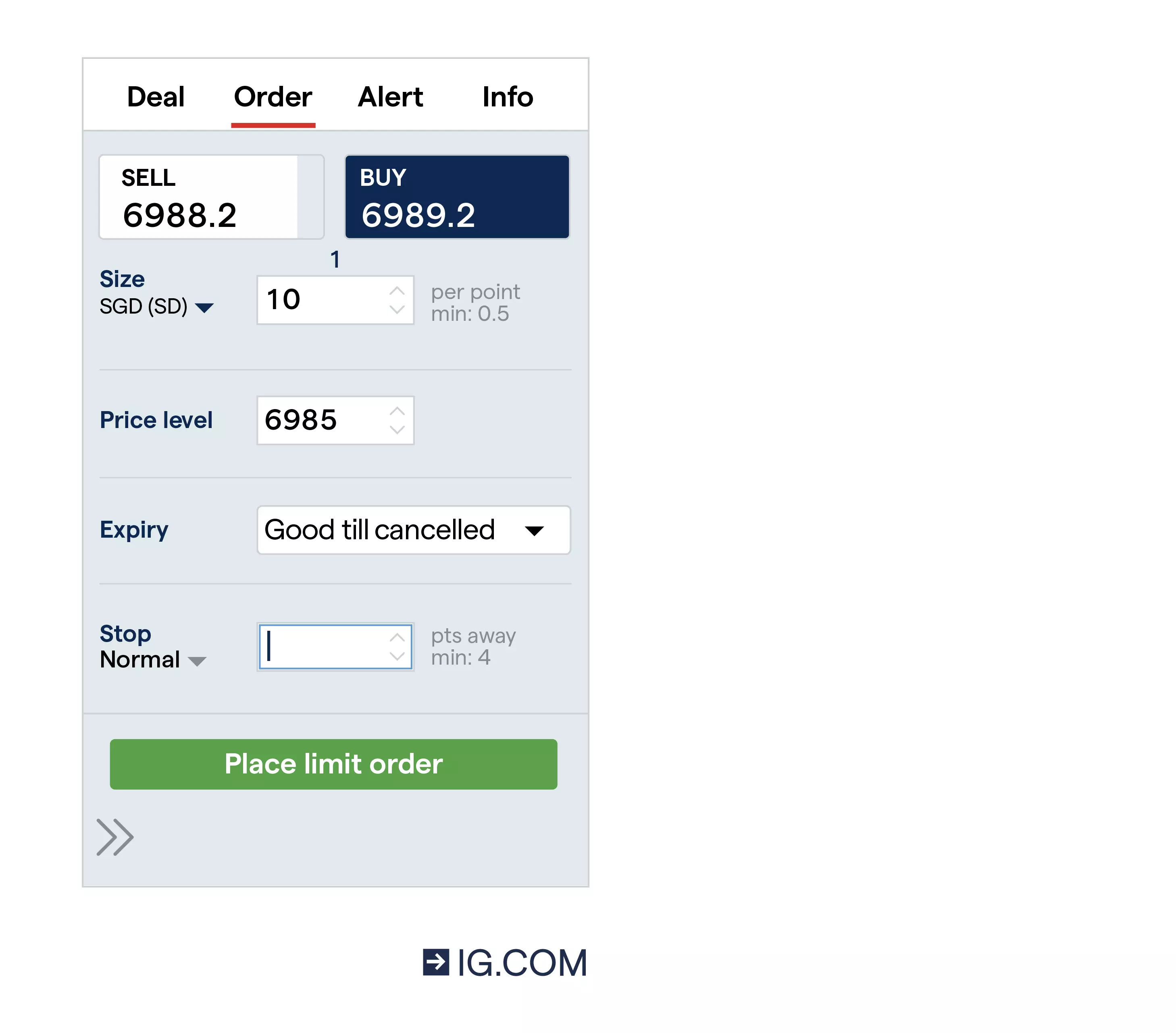 The deal ticket on our share trading account showing the types of orders our customers can choose from