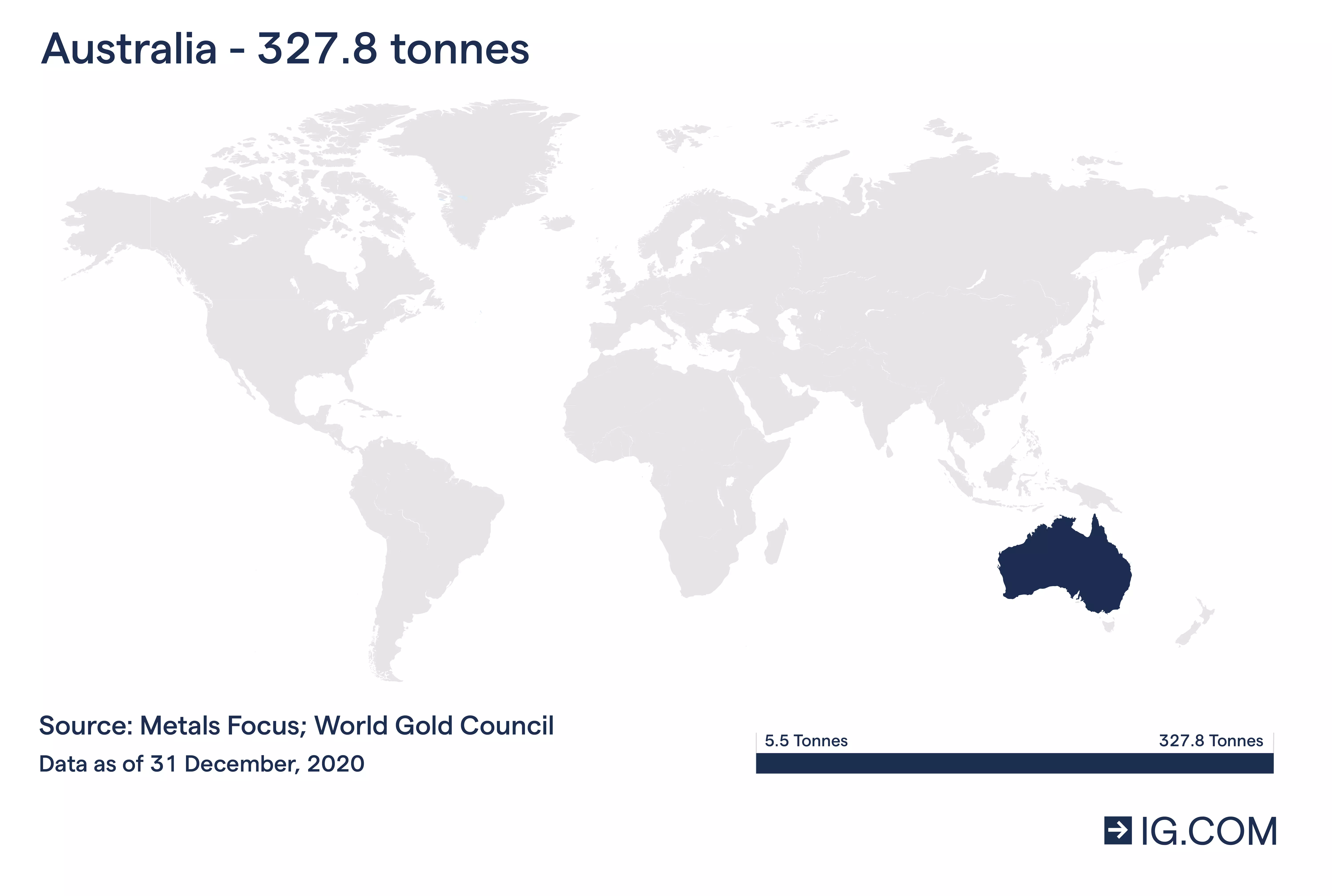 World map showing the contour of Australia as the world’s third largest gold producer