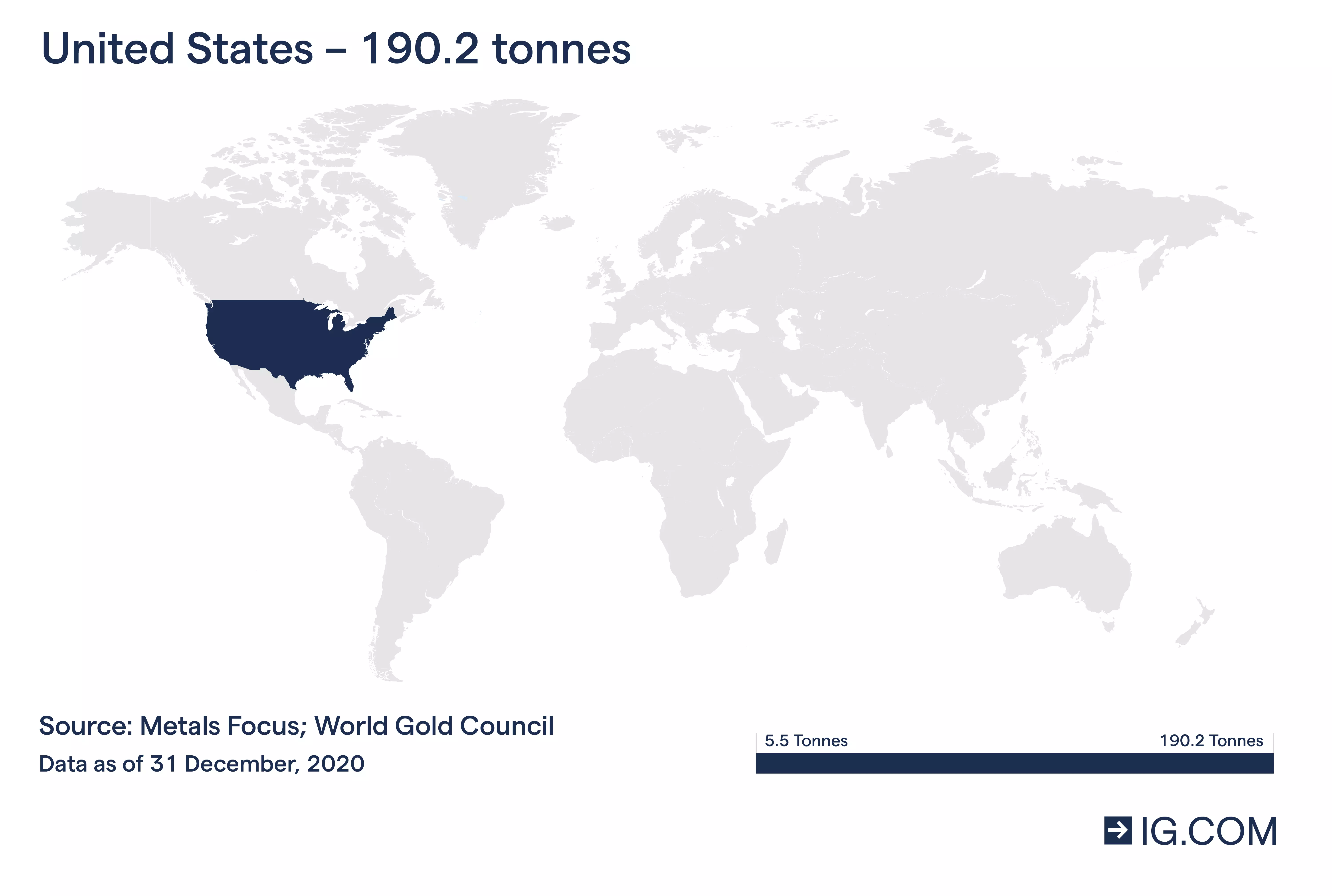 World map showing the contour of the United States as the world’s fourth largest gold producer