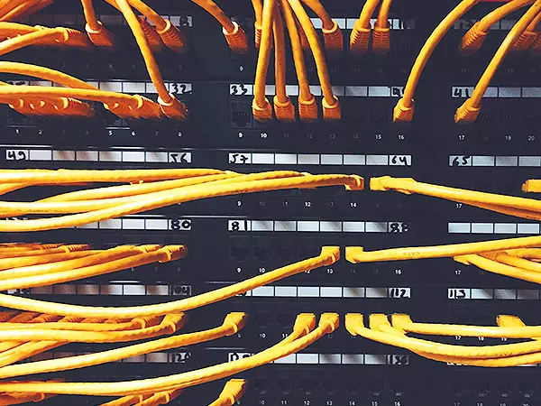 Yellow wires going into a data server