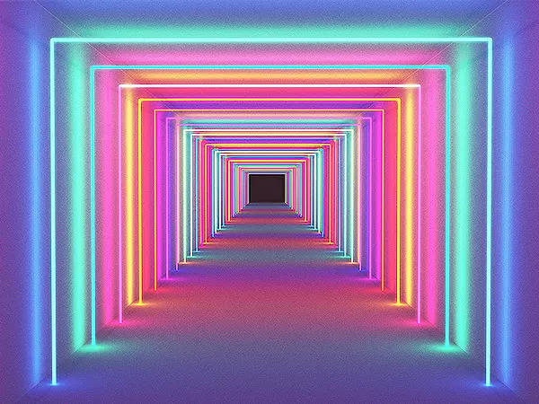 Multi-colour squares receding into a vanishing point