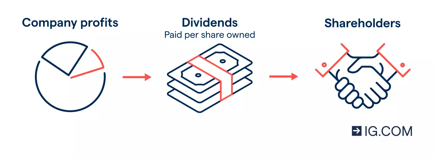 Graphic showing a triangle with a fraction shaded to represent company profits paid out in the form of dividends to shareholders.