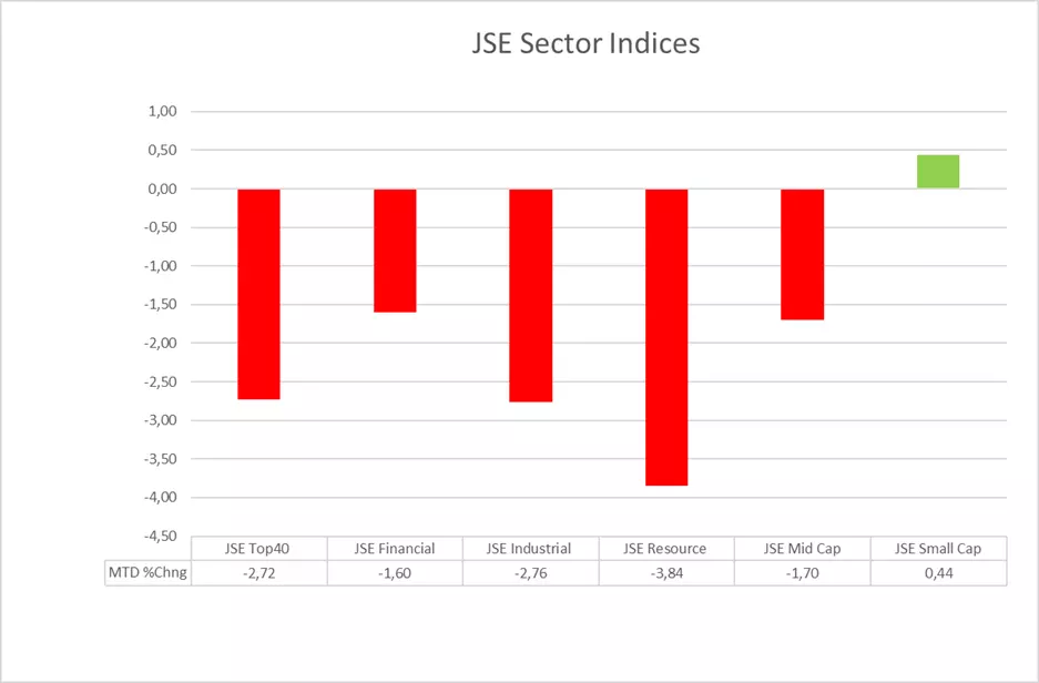 Graph comparing the johannesburg stock exchange indices