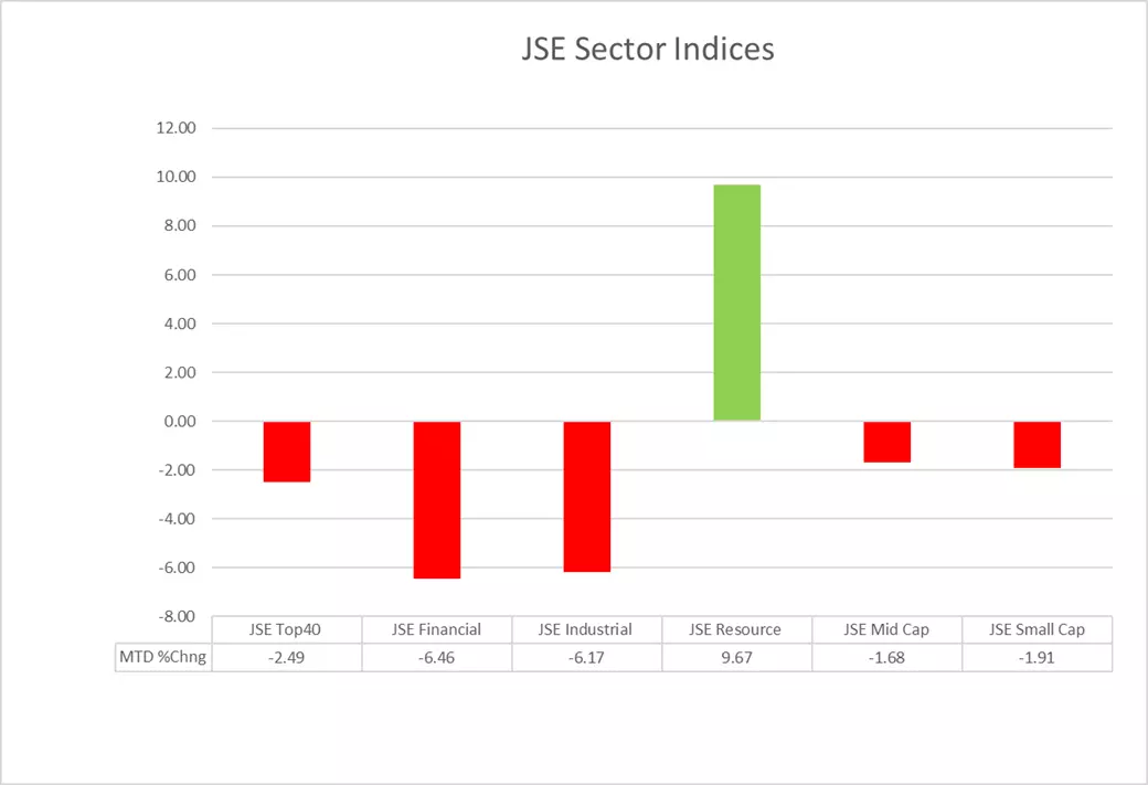 Graph comparing the johannesburg stock exchange indices